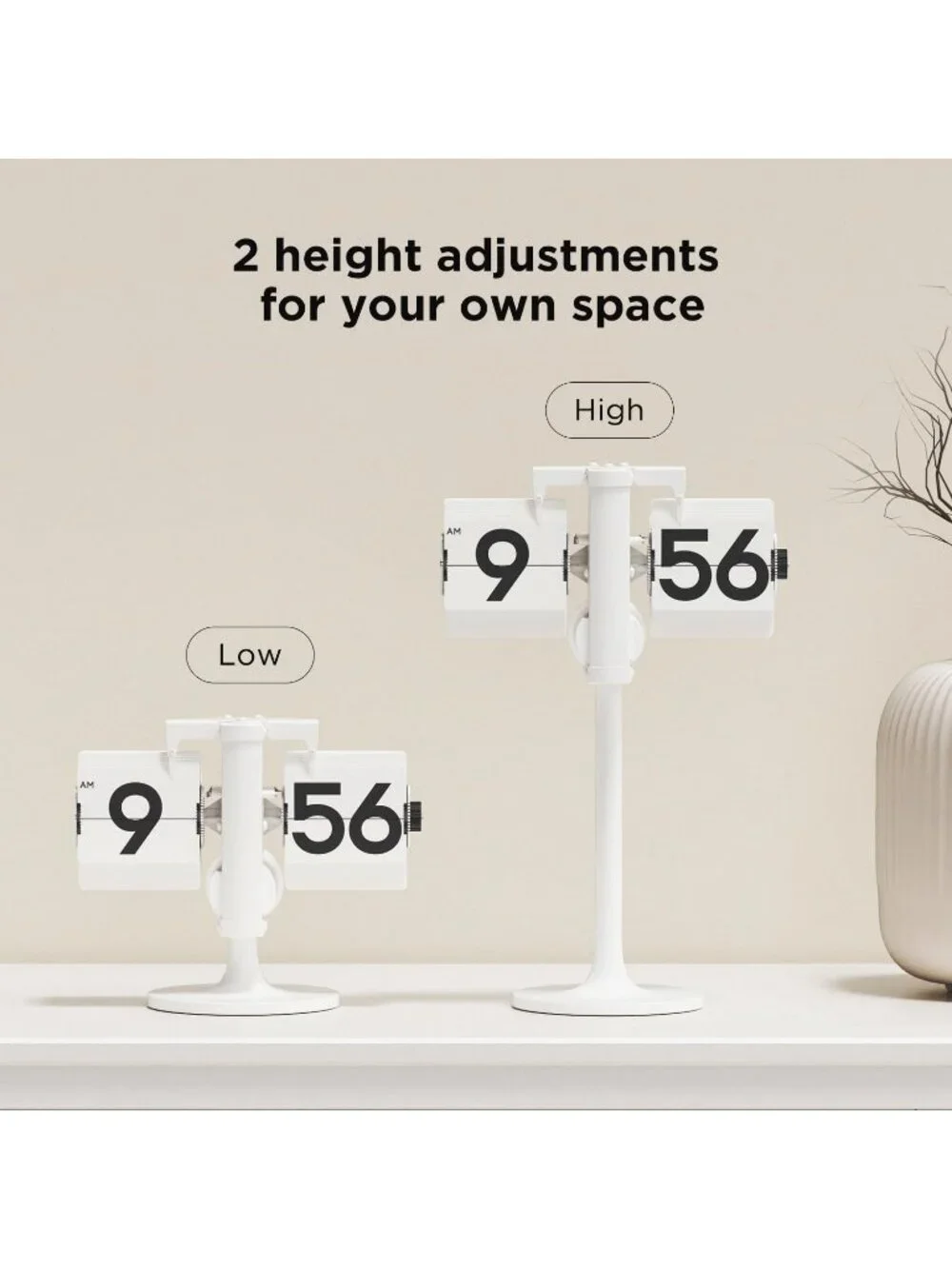 Home White Analog Quartz Large Number Adjustable Vintage Design Flip Desk Clock